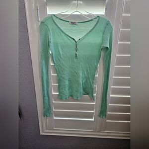 Mint Green Ribbed Long Sleeve Top Size